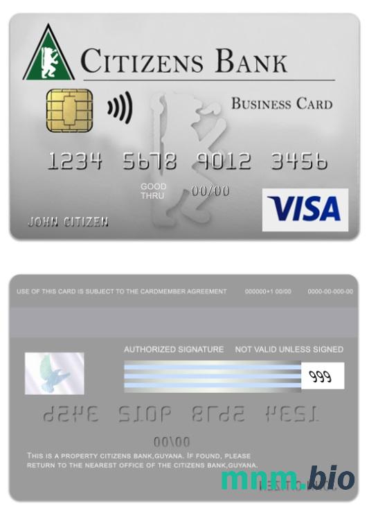 Guyana Citizens Bank visa biznes karta przykład w formacie PSD